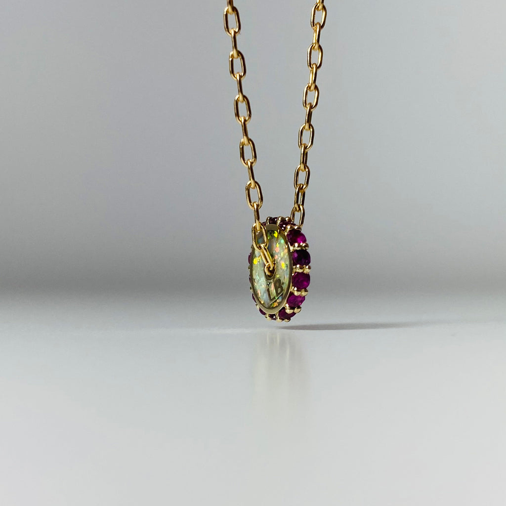 1LB Pavé - Yellow Gold - Jelly Opal and Fuchsia Sapphires
